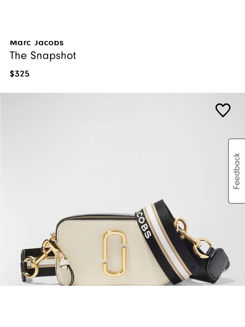 Marc Jacobs Cream Crossbody Camera Bag with Black & Gold Strap